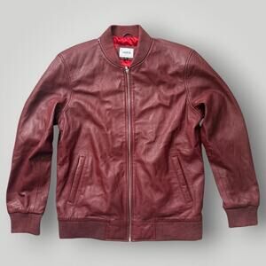 AMEN Bowie Bomber Jacket Burgundy Genuine Leather Men’s Size L